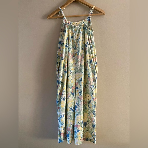 Nordstrom Girl's Linen Blend Wide Leg Floral Overalls Pockets Tie Straps Size 8 - Picture 2 of 13